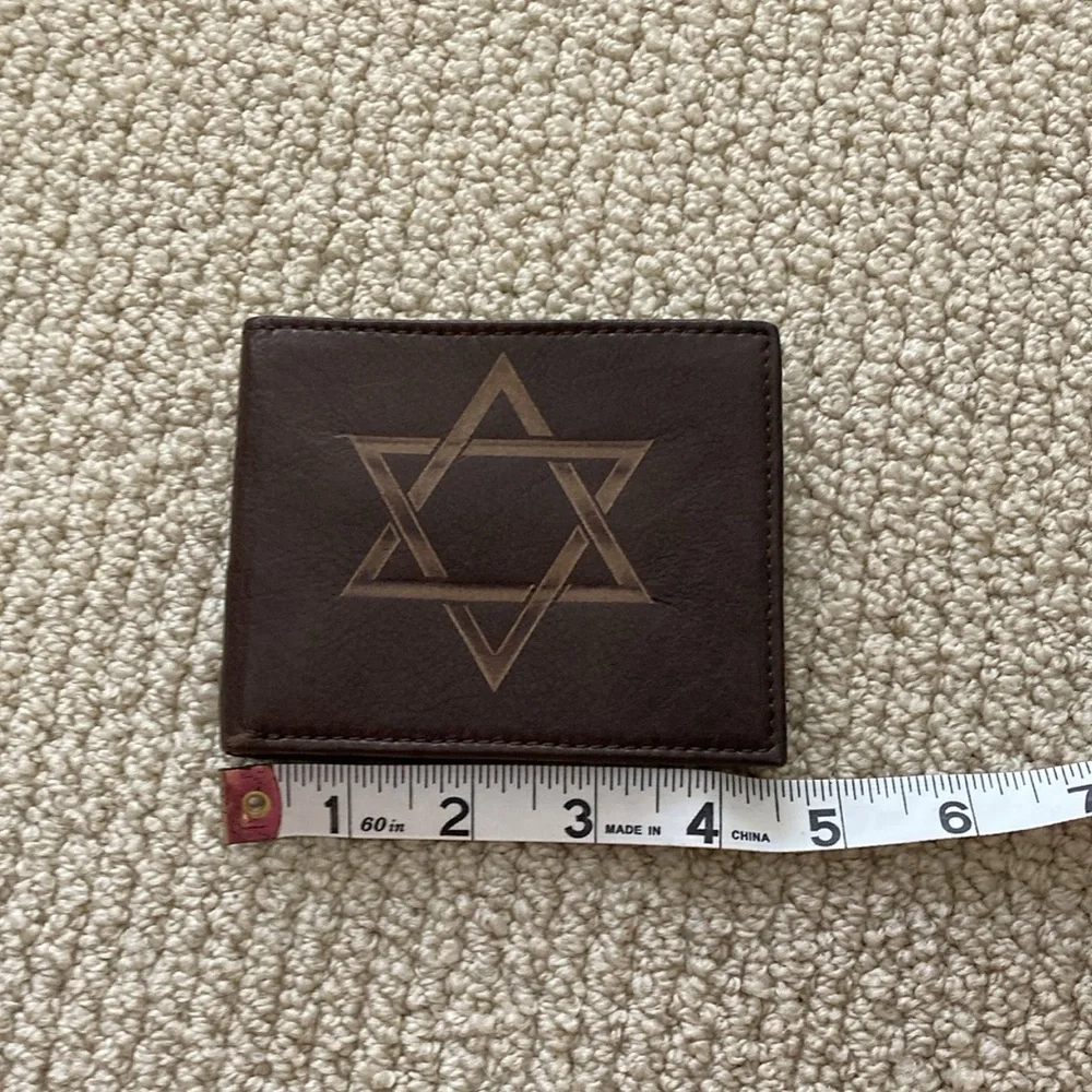 NEW Genuine Leather Bifold Star of David Wallet Brown 4.5” x 3.5” Handcrafted